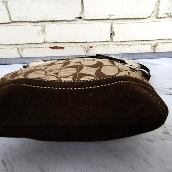 Euc Coach Signature Canvas Shearling Duffle Khaki Handbag Tote Bag Purse - Picture 6 of 13